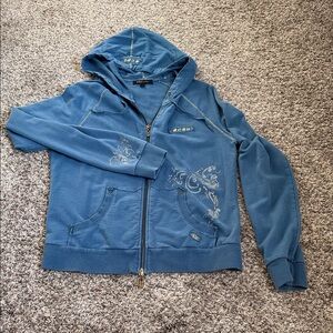 BCBGMaxAzria Blue Jeans with Gold Embroidery